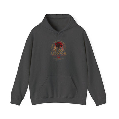 Red Rose Vintage Logo Hoodie — Floral Emblem Pullover for Rose Lovers