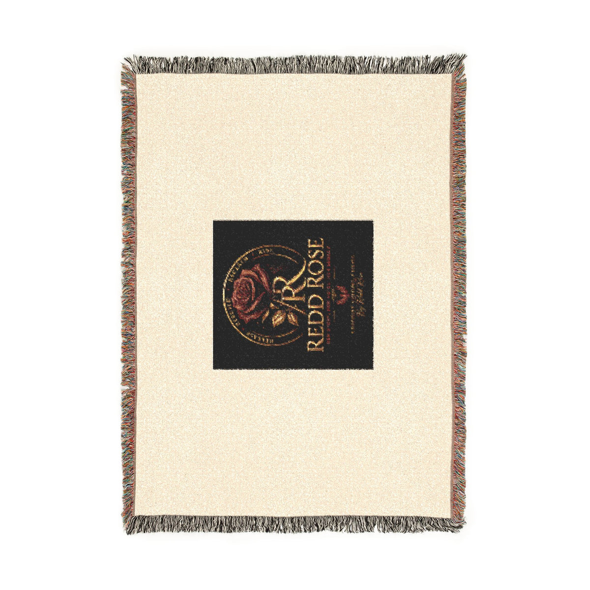 Rose Emblem Woven Blanket — Vintage Floral Throw with 'Stop Being' Text