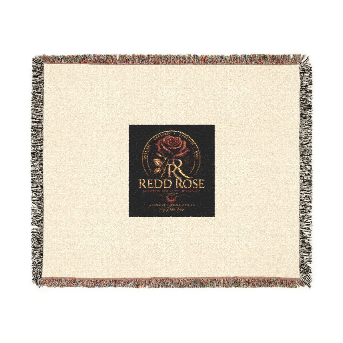 Rose Emblem Woven Blanket — Vintage Floral Throw with 'Stop Being' Text