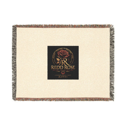 Rose Emblem Woven Blanket — Vintage Floral Throw with 'Stop Being' Text