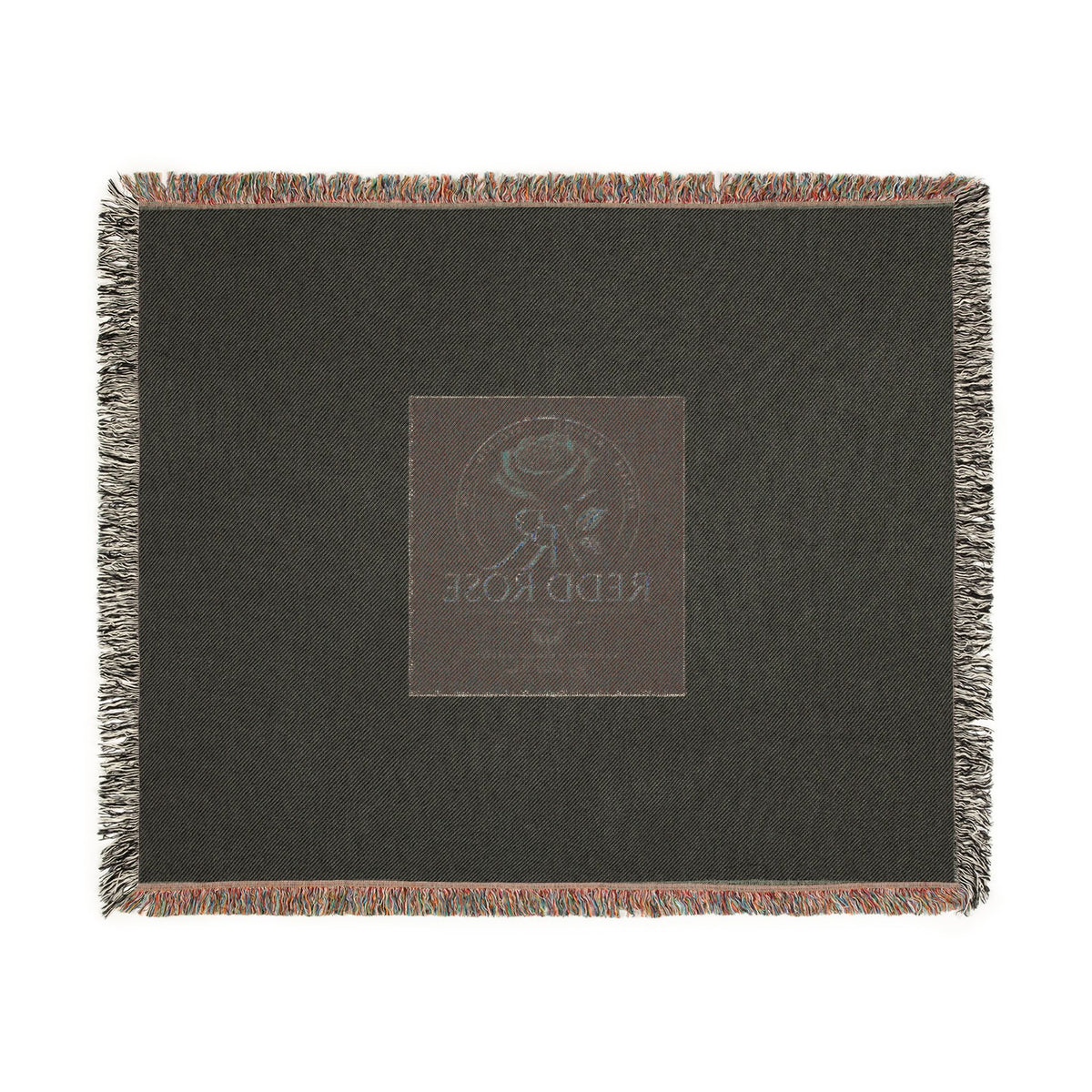 Rose Emblem Woven Blanket — Vintage Floral Throw with 'Stop Being' Text