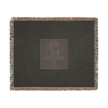 Rose Emblem Woven Blanket — Vintage Floral Throw with 'Stop Being' Text