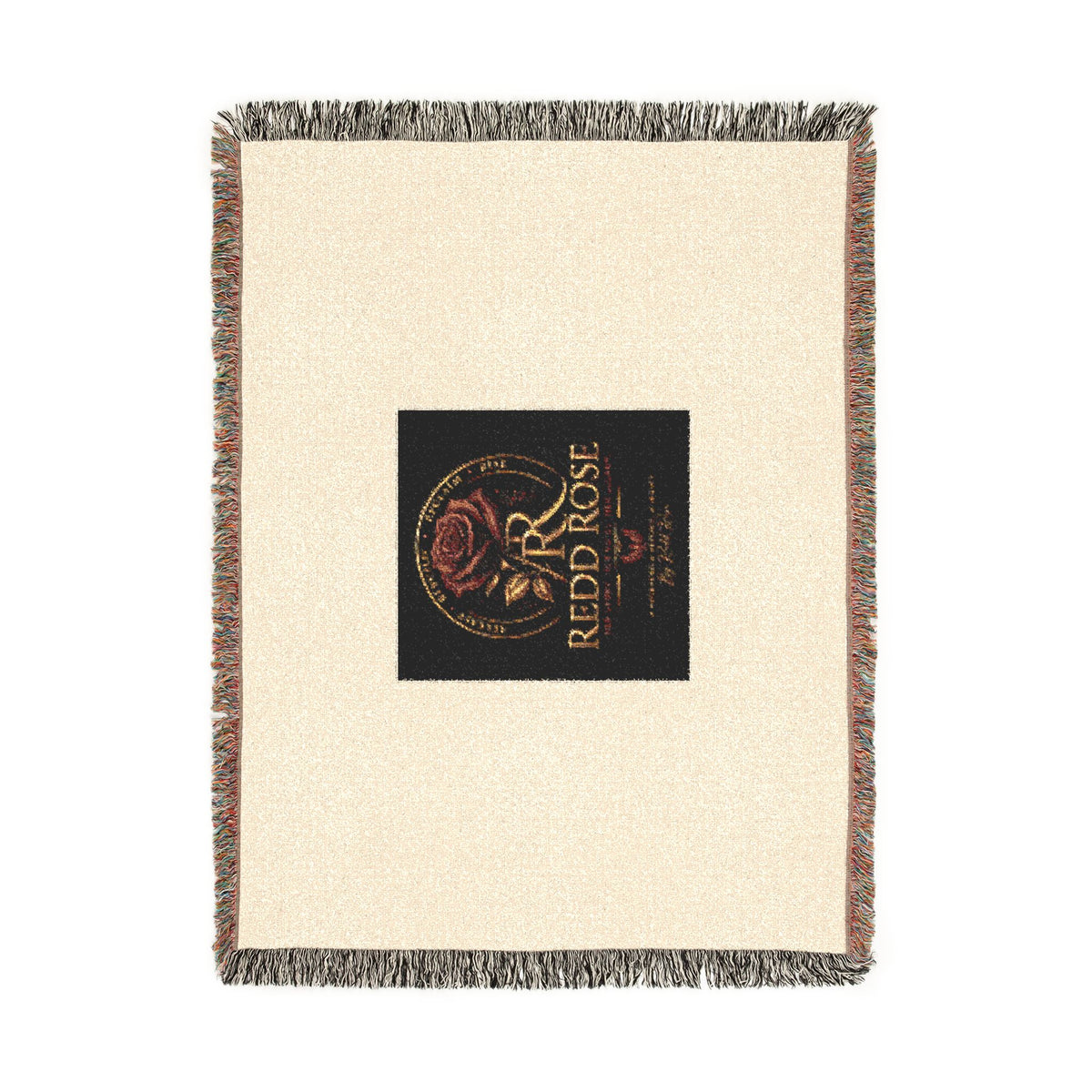 Rose Emblem Woven Blanket — Vintage Floral Throw with 'Stop Being' Text