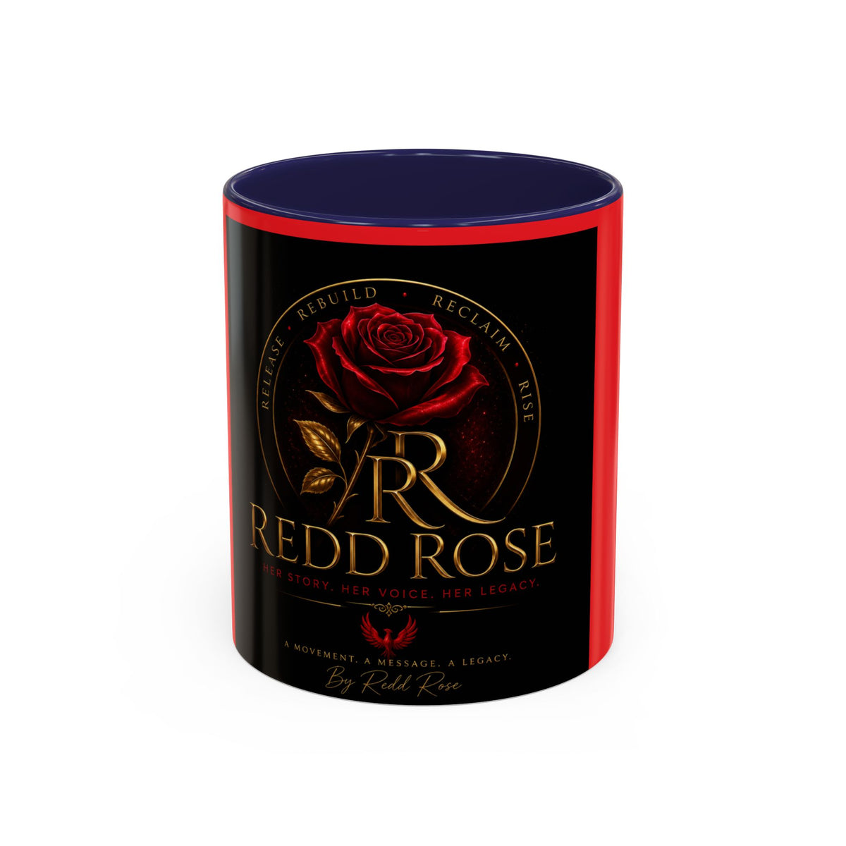 Redd Rose Coffee Mug – Black & Red 11/15oz Accent Mug with Gold Rose Logo