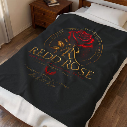 Velveteen Blanket — 'Redd Rose' Gold Emblem Plush Throw (Red Rose Logo)