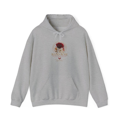 Red Rose Vintage Logo Hoodie — Floral Emblem Pullover for Rose Lovers