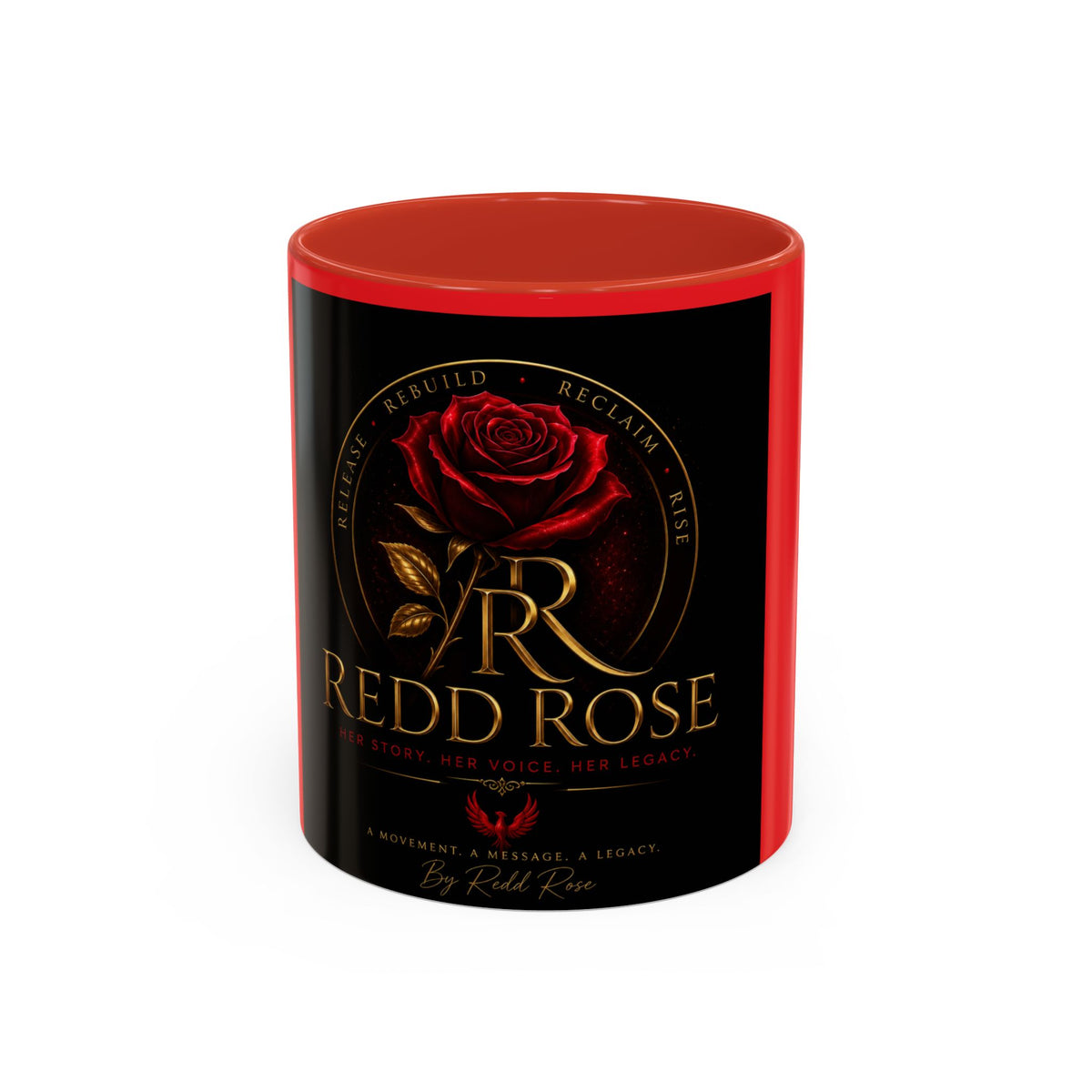 Redd Rose Coffee Mug – Black & Red 11/15oz Accent Mug with Gold Rose Logo