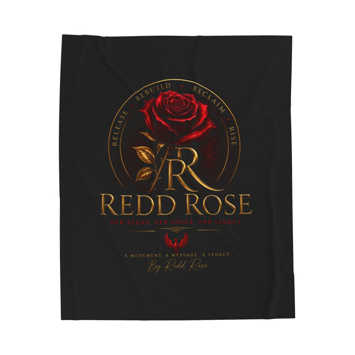 Velveteen Blanket — 'Redd Rose' Gold Emblem Plush Throw (Red Rose Logo)