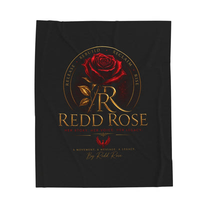 Velveteen Blanket — 'Redd Rose' Gold Emblem Plush Throw (Red Rose Logo)