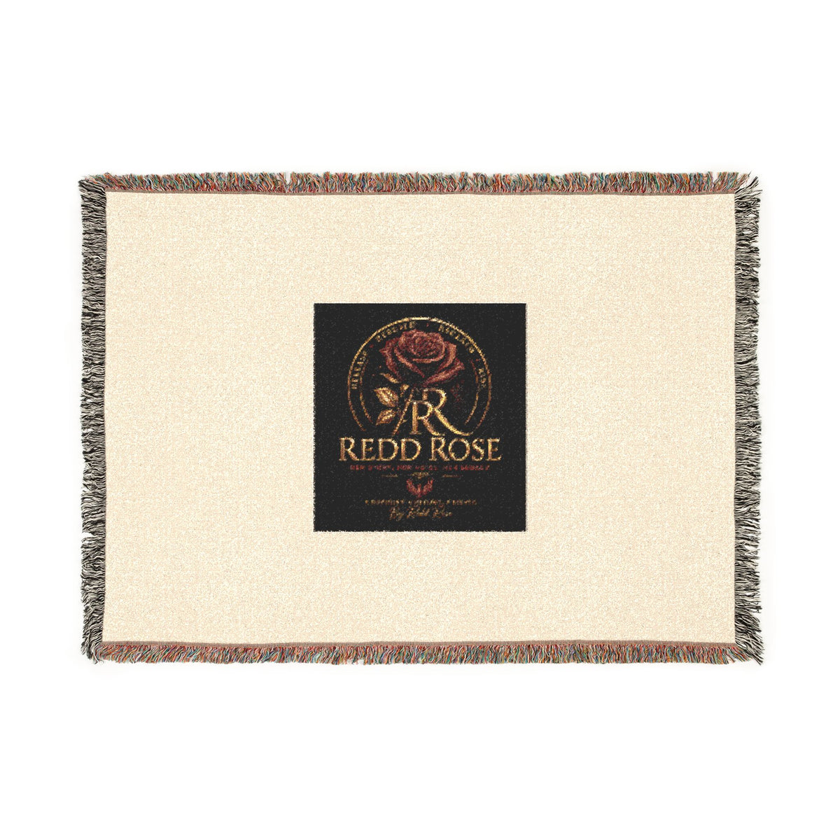 Rose Emblem Woven Blanket — Vintage Floral Throw with 'Stop Being' Text