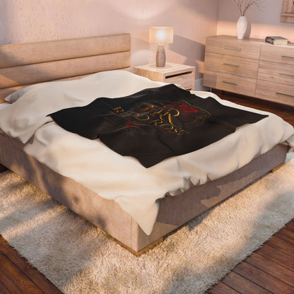 Velveteen Blanket — 'Redd Rose' Gold Emblem Plush Throw (Red Rose Logo)
