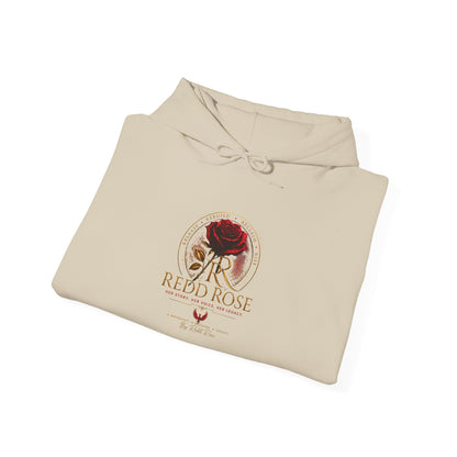Red Rose Vintage Logo Hoodie — Floral Emblem Pullover for Rose Lovers