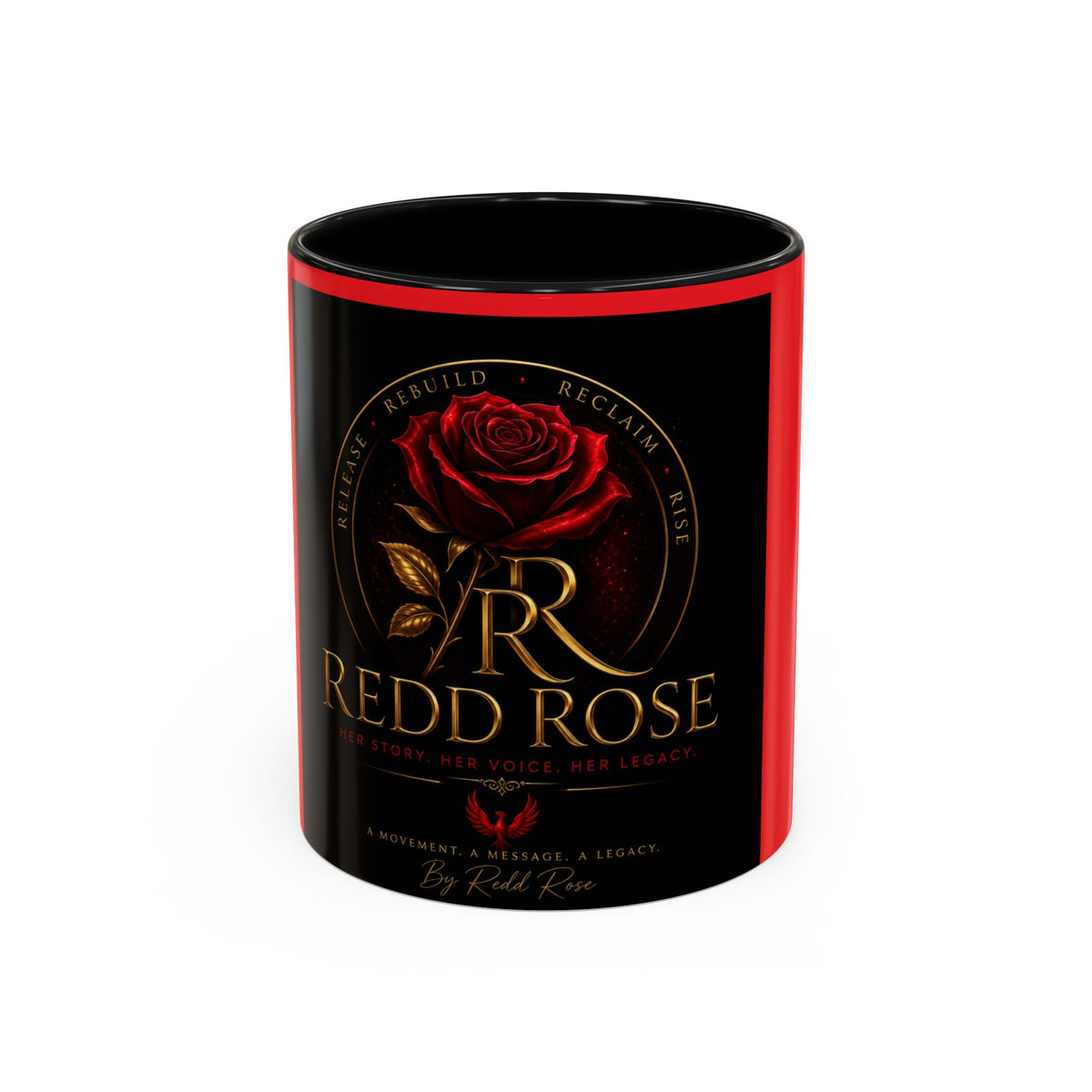 Redd Rose Coffee Mug – Black & Red 11/15oz Accent Mug with Gold Rose Logo