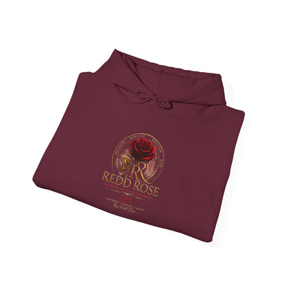Red Rose Vintage Logo Hoodie — Floral Emblem Pullover for Rose Lovers