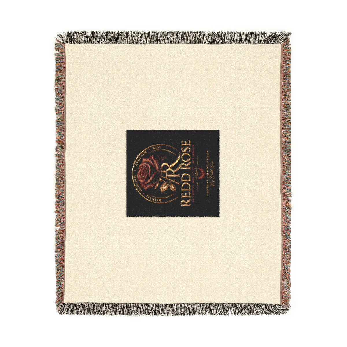 Rose Emblem Woven Blanket — Vintage Floral Throw with 'Stop Being' Text