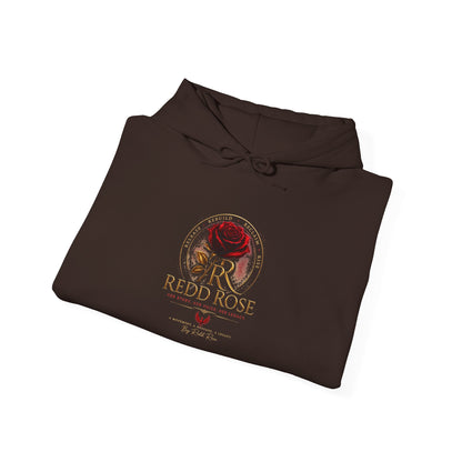 Red Rose Vintage Logo Hoodie — Floral Emblem Pullover for Rose Lovers