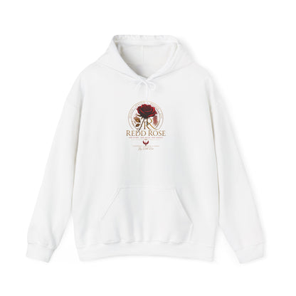 Red Rose Vintage Logo Hoodie — Floral Emblem Pullover for Rose Lovers