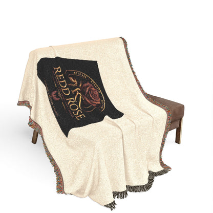 Rose Emblem Woven Blanket — Vintage Floral Throw with 'Stop Being' Text